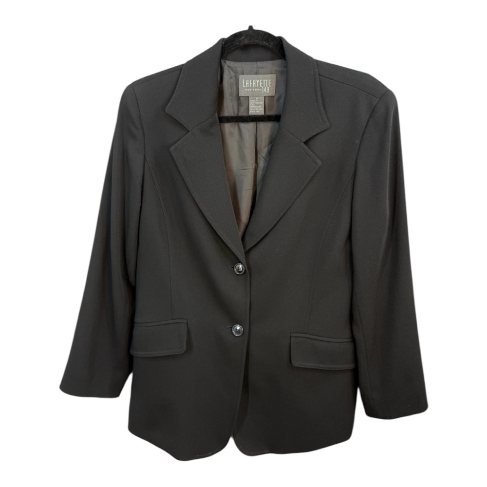 Lafayette 148 New York Black Wool Two Button Blazer Size 8